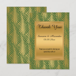GOLD METALLIC GREEN BOTANICAL Thank you card