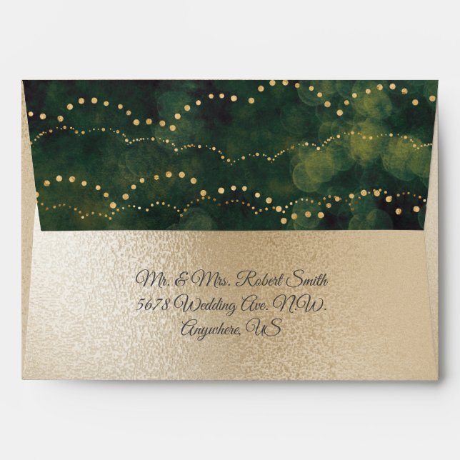 Gold Metallic Green Fairy Light Elegant Wedding Envelope (Back (Top Flap))