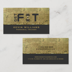 Gold Metallic Grunge Texture Fitness Trainer Business Card