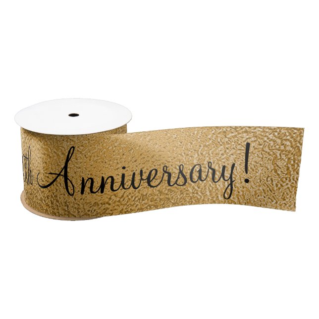 Gold Metallic Happy 50th Fiftieth Anniversary Sati Satin Ribbon (Spool)