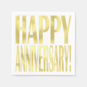Gold metallic happy anniversary stylish chic napkin
