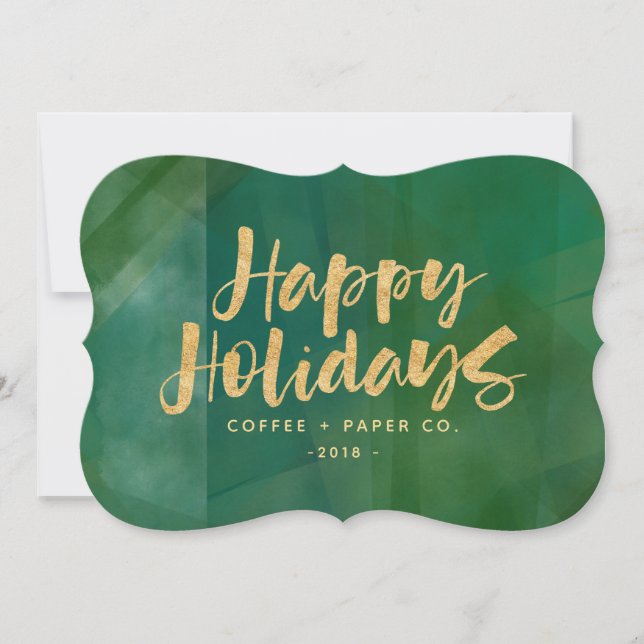 Gold metallic happy holidays corporate holiday card (Front)