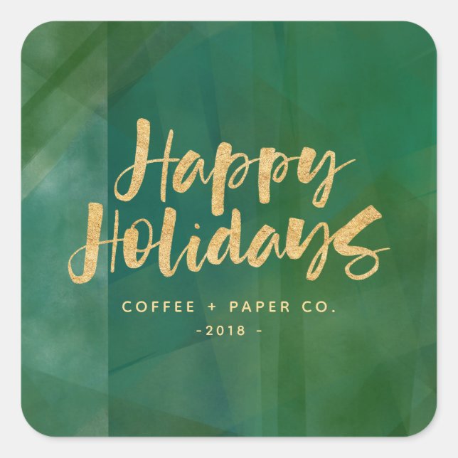 Gold metallic happy holidays square sticker (Front)