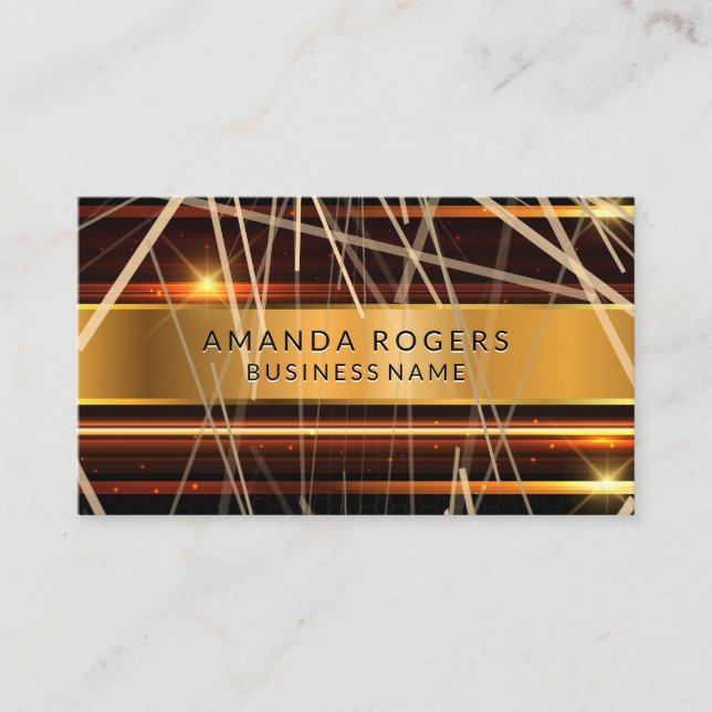 Gold Metallic High Shine Abstract Lines Business Card (Front)