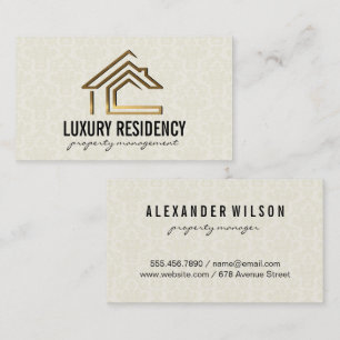 Gold Metallic Home   Damask Pattern Business Card