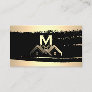 Gold Metallic Homes Logo Monogram Business Card