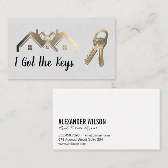 Gold Metallic Houses Logo | Keys Business Card (Front/Back)