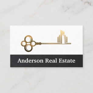 Gold Metallic Key City   Real Estate Business Card