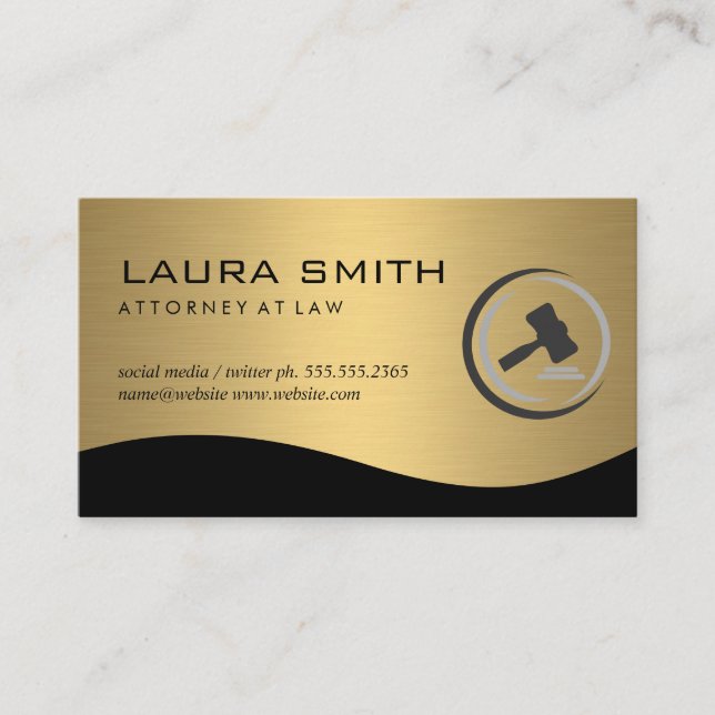 Gold Metallic | Law Gavel Business Card (Front)