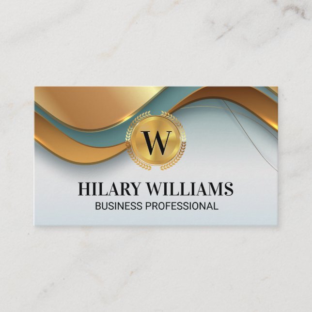 Gold Metallic Leaves | Golden Waves Business Card (Front)