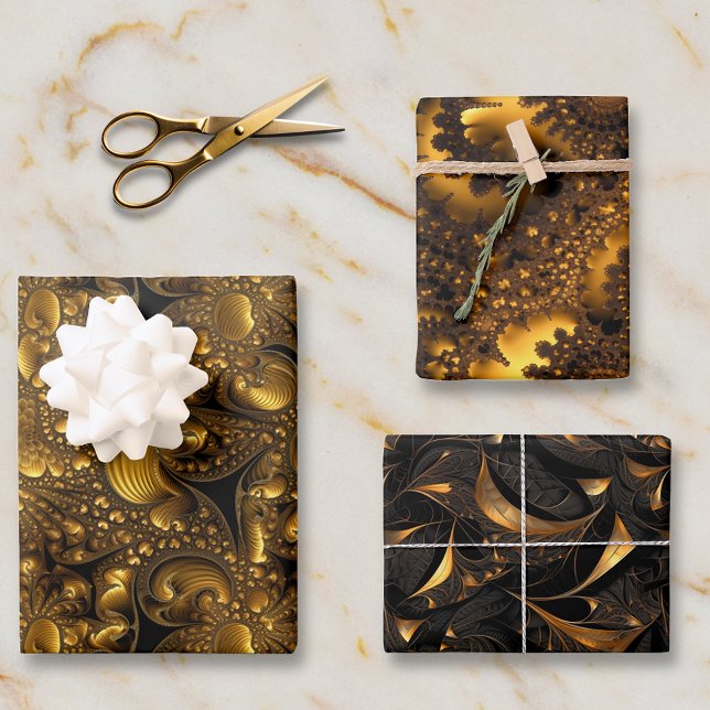 Gold Metallic Look Fractal Designs Wrapping Paper Sheet (Creator Uploaded)