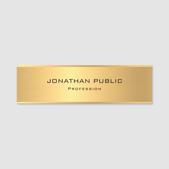 Gold Metallic Look Template Professional Elegant Name Tag (Front)