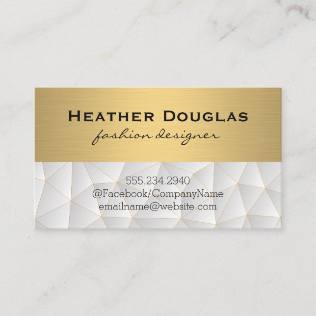 Gold Metallic Lux | Modern Geometric Pattern Business Card (Front)
