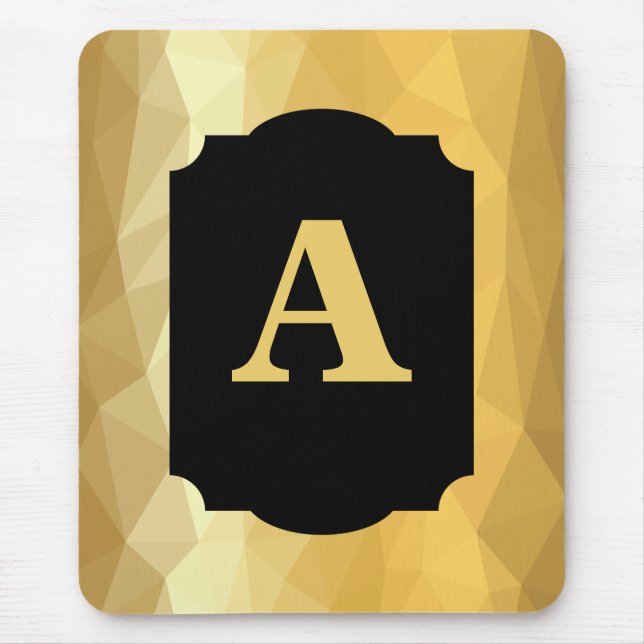 Gold metallic luxury black personal monogram mouse mat (Front)