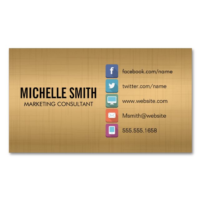 Gold Metallic Magnetic Business Card (Front)