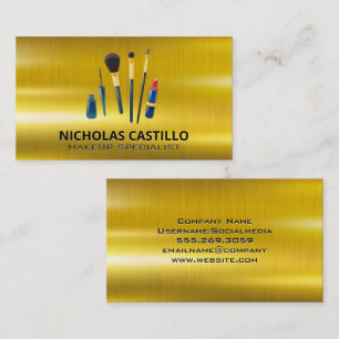 Gold Metallic Makeup Brushes Business Card