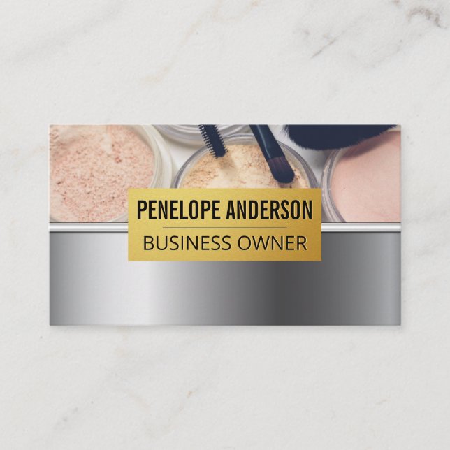 Gold Metallic | Makeup Palette and Brushes Business Card (Front)