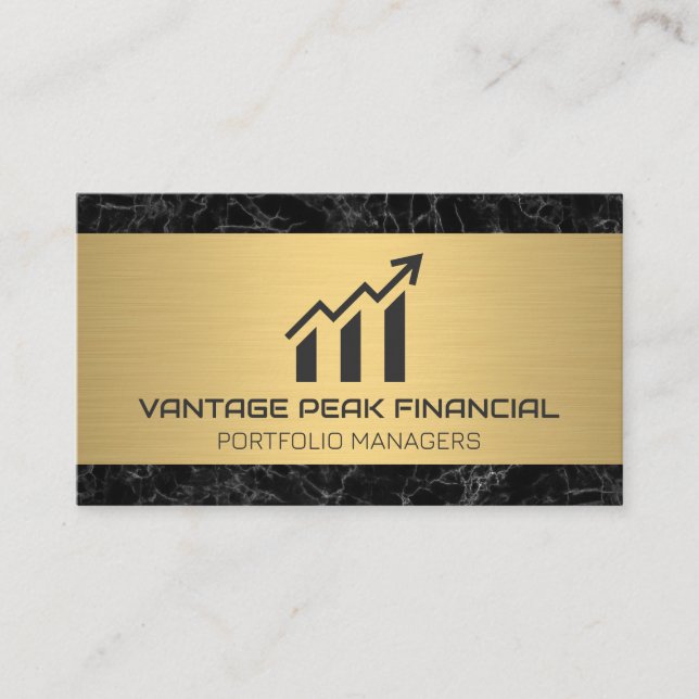 Gold Metallic | Marble | Financial Chart  Business Card (Front)