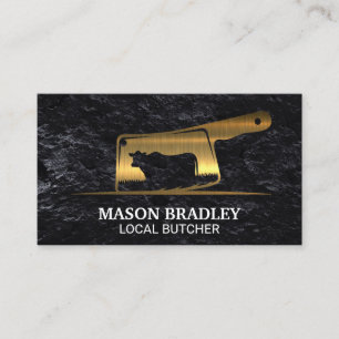 Gold Metallic Meat Cleaver Logo Business Card