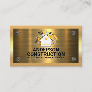 Gold Metallic   Metal Screws   Construction Logo Business Card