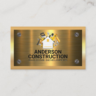 Gold Metallic | Metal Screws | Construction Logo Business Card