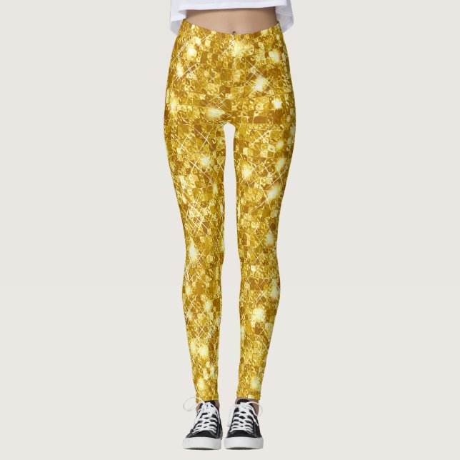 Gold Metallic Metal Sparkle Glam Glitter Leggings (Front)