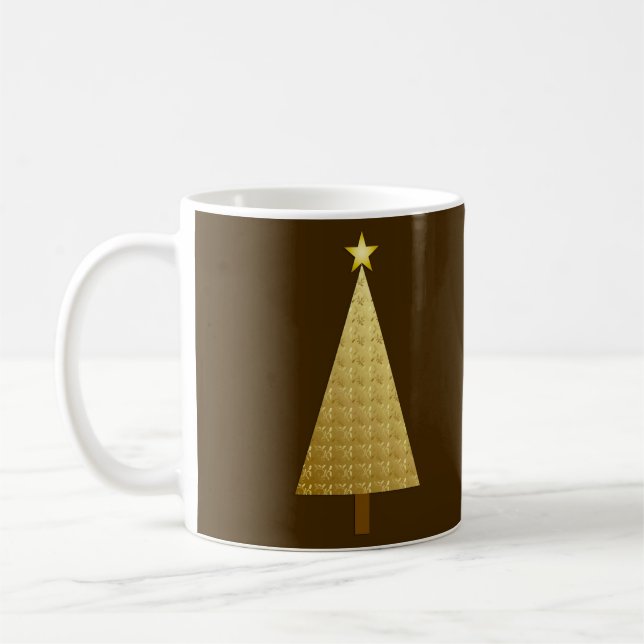 Gold Metallic Modern Christmas Tree Coffee Mug (Left)