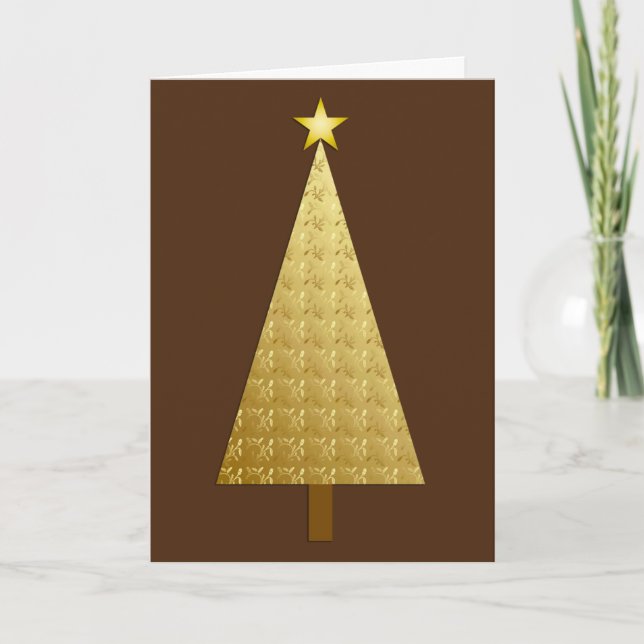 Gold Metallic Modern Christmas Tree Holiday Card (Front)