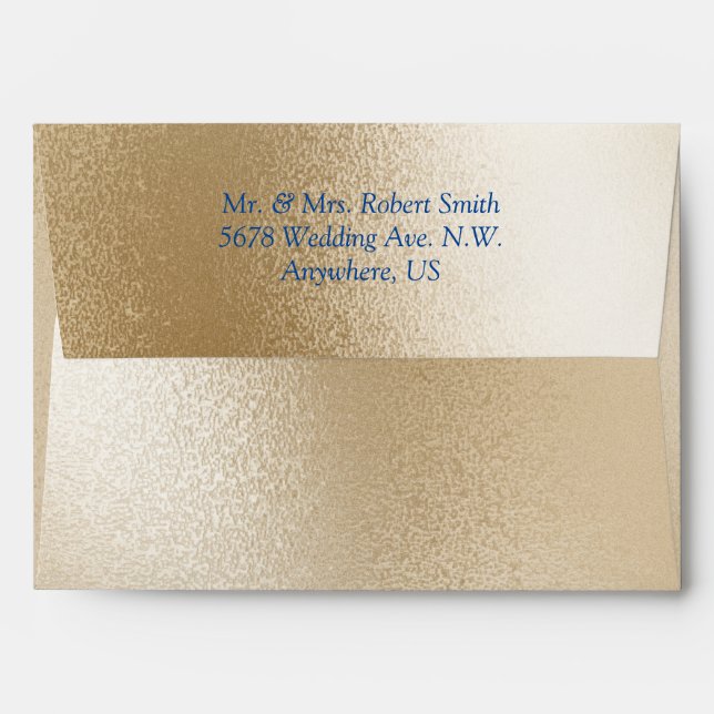 Gold Metallic Modern Elegant Blue Chic Wedding Envelope (Back (Top Flap))
