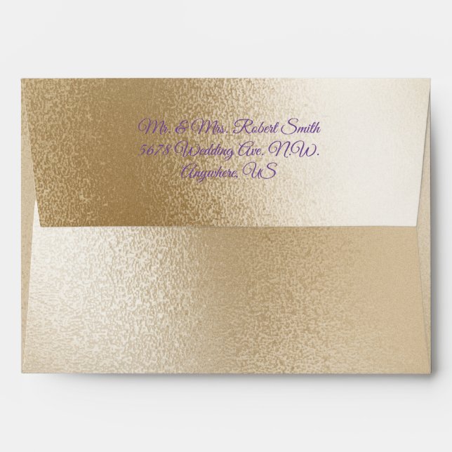 Gold Metallic Modern Elegant Purple Chic Wedding Envelope (Back (Top Flap))