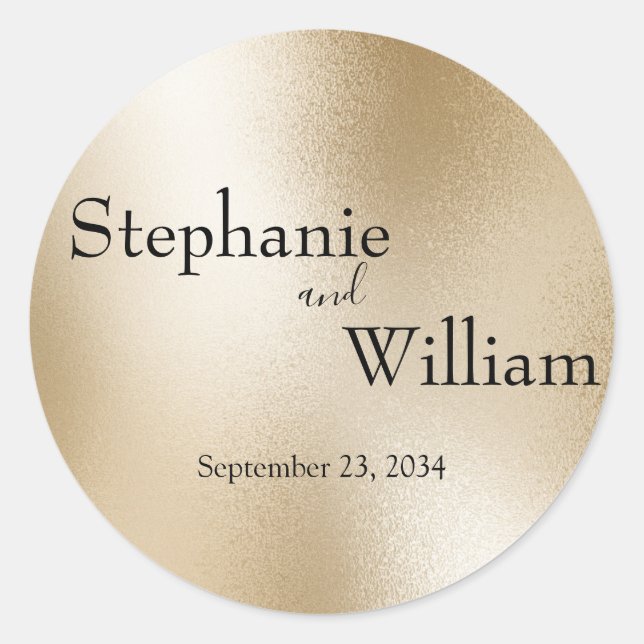 Gold Metallic Modern Elegant Wedding Classic Round Classic Round Sticker (Front)