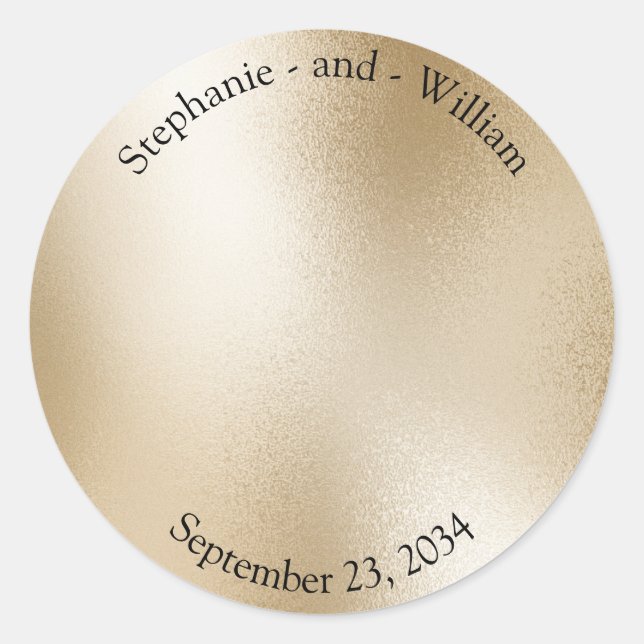 Gold Metallic Modern Elegant Wedding Classic Round Sticker (Front)