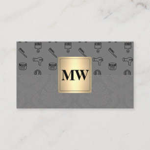 Gold Metallic   Monogram Damask   Stylist Appointment Card