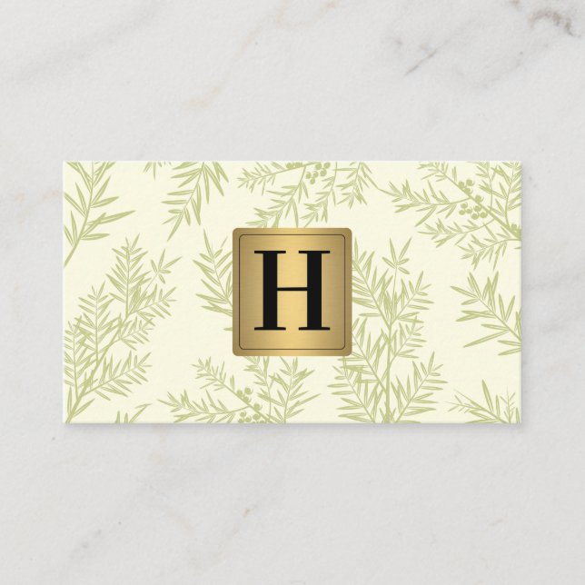 Gold Metallic Monogram | Juniper Branch Business Card (Front)