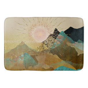 Gold Metallic Mountain Vista Landscape  Bath Mat