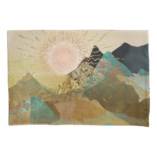 Gold Metallic Mountain Vista Landscape Pillowcase