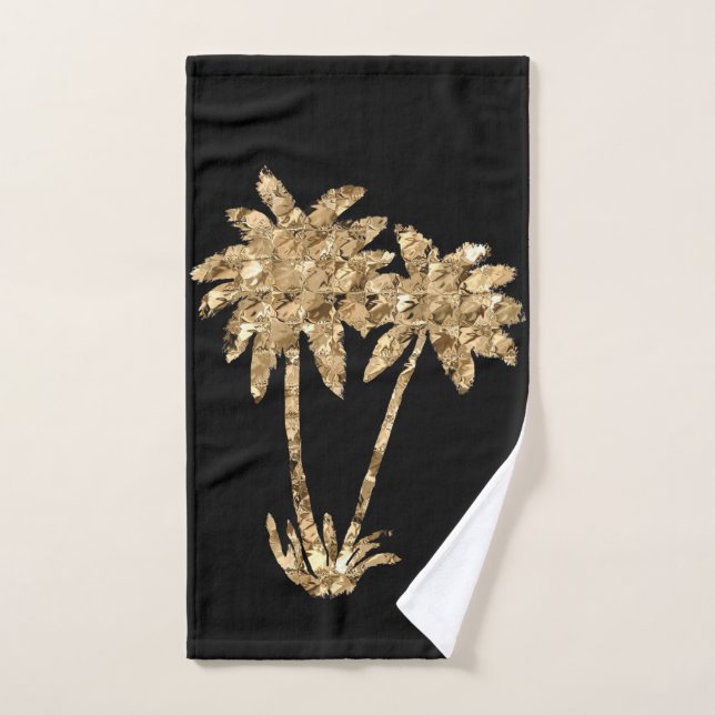 Gold Metallic Palm Trees on Black Hand Towel (Hand Towel)