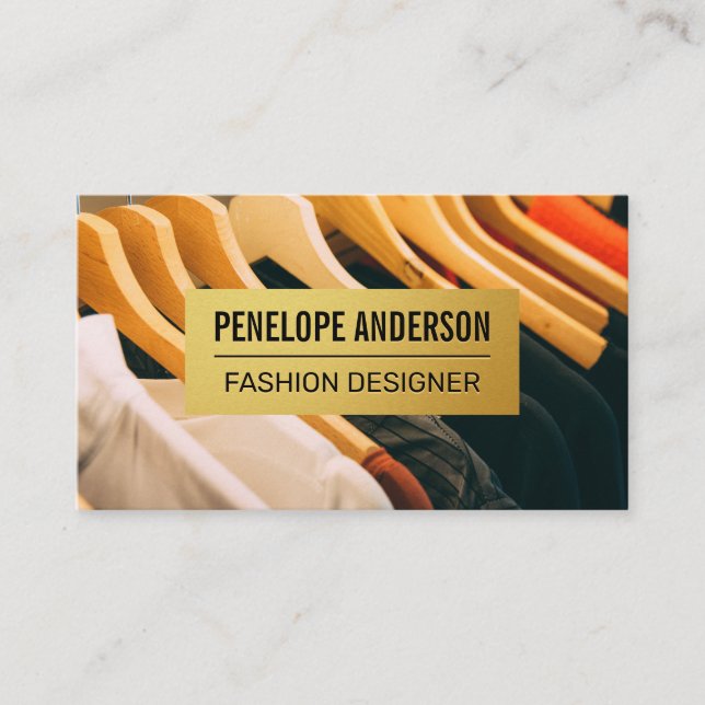 Gold Metallic Pattern | Hanging Clothes Business Card (Front)