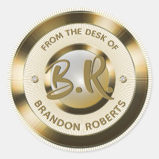 Gold Metallic Personalised Initial Classic Round Sticker