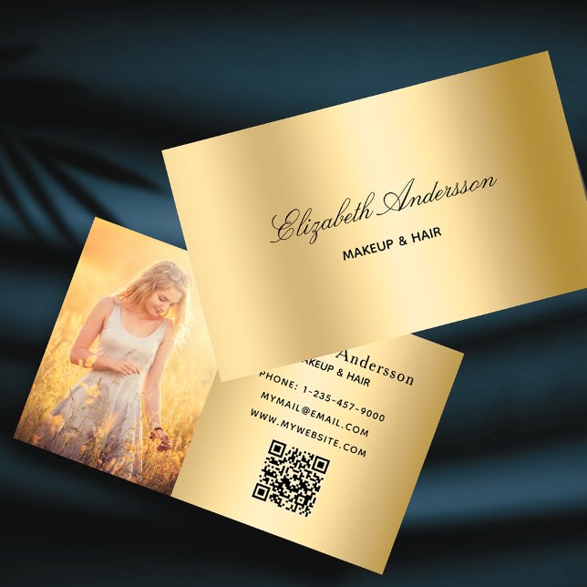 Gold metallic photo qr code elegant business card (Creator Uploaded)