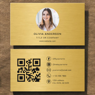 Gold Metallic Photo with QR Code Social Media Business Card