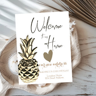 Gold Metallic Pineapple,Heart New Address Announcement Postcard