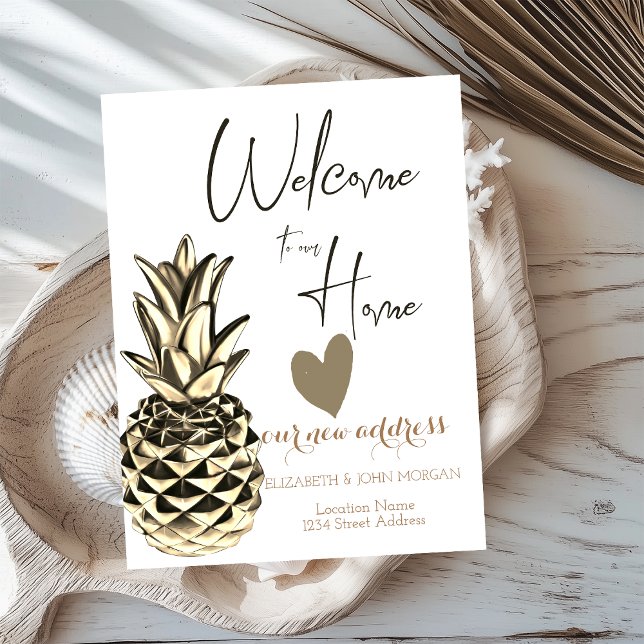 Gold Metallic Pineapple,Heart New Address Announcement Postcard (Creator Uploaded)