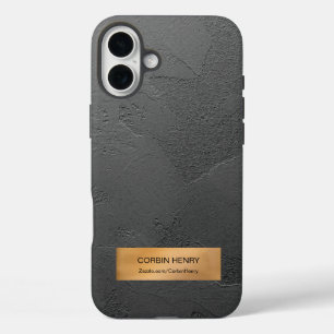 Gold Metallic Plaque Black Texture Personalised iPhone 16 Plus Case