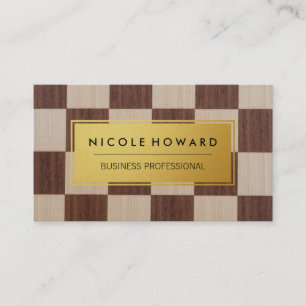 Gold Metallic Plate   Chequered Pattern Business Card