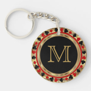 Gold Metallic Poker Design   Monogram Keychain