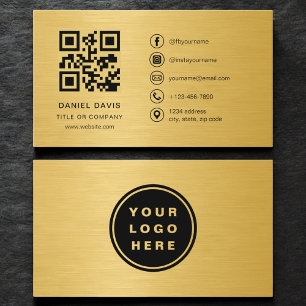 Gold Metallic Professional Company Logo QR Code  Business Card