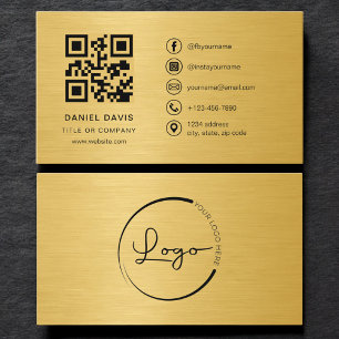 Gold Metallic Professional Company Logo QR Code  Business Card