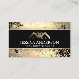 Gold Metallic Property Logo   Golden Brush Specks Business Card