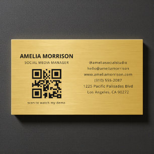 Gold Metallic QR Code Minimalist Professional Business Card